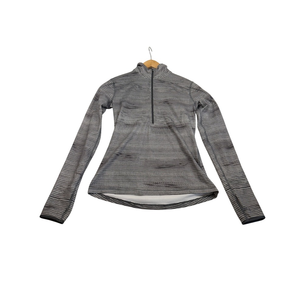 Nike Dri-FIT Womens M Gray White Striped Quarter Zip Running Pullover Thumbholes